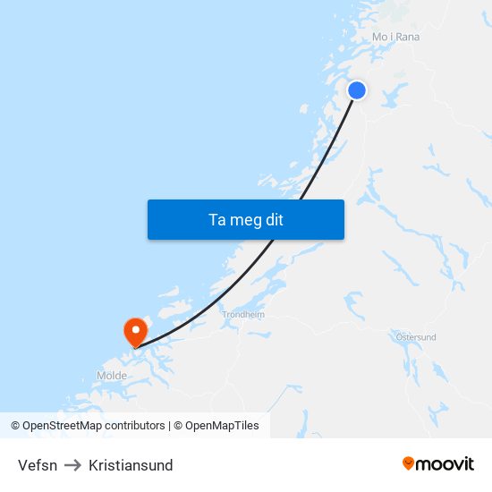 Vefsn to Kristiansund map