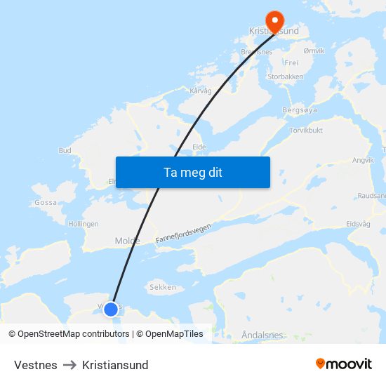 Vestnes to Kristiansund map