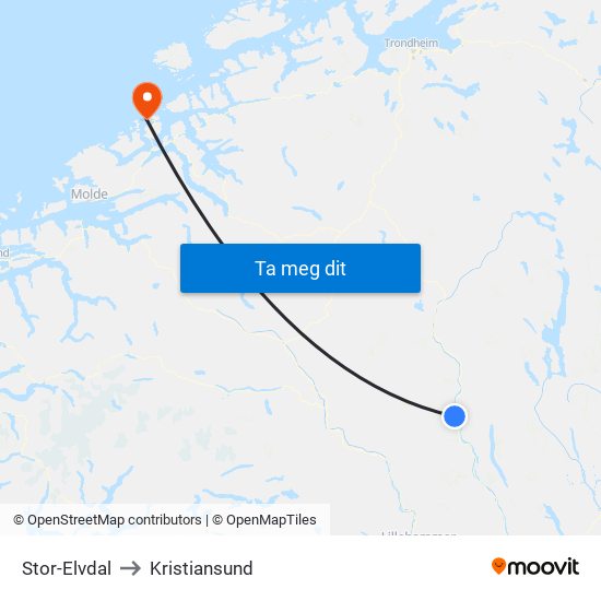Stor-Elvdal to Kristiansund map