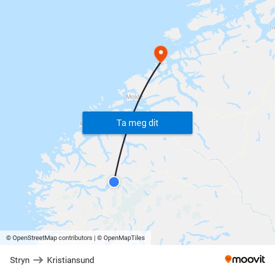 Stryn to Kristiansund map