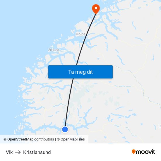 Vik to Kristiansund map