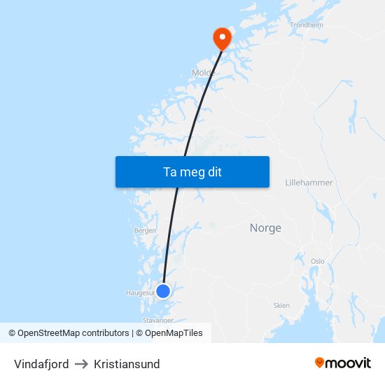 Vindafjord to Kristiansund map