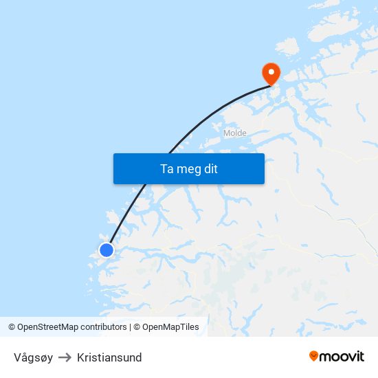 Vågsøy to Kristiansund map