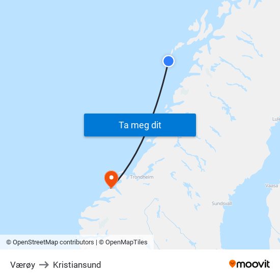 Værøy to Kristiansund map