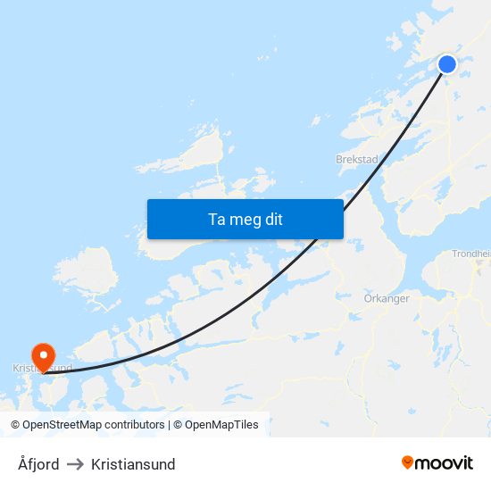 Åfjord to Kristiansund map