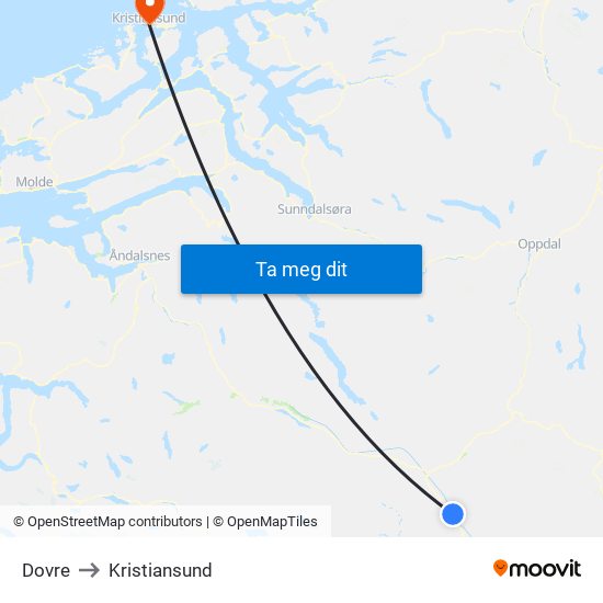 Dovre to Kristiansund map