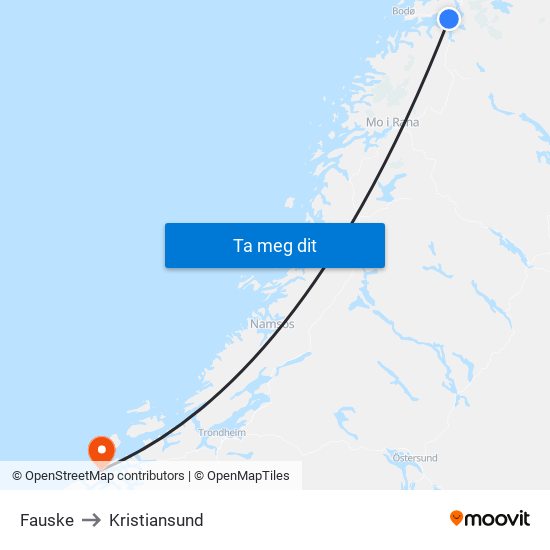 Fauske to Kristiansund map