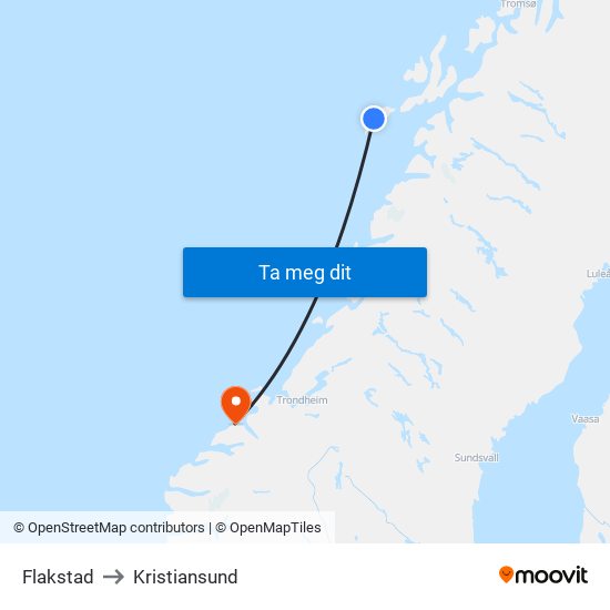Flakstad to Kristiansund map
