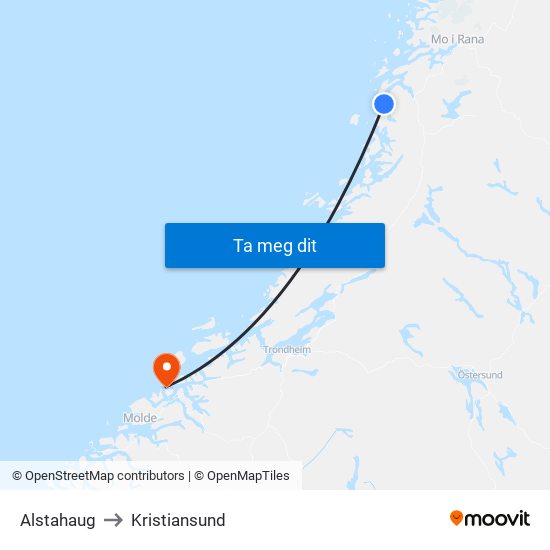 Alstahaug to Kristiansund map