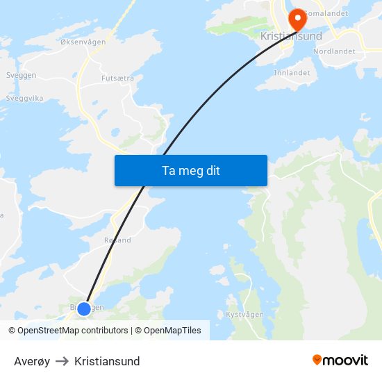 Averøy to Kristiansund map