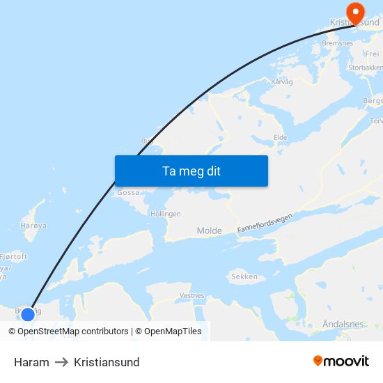Haram to Kristiansund map