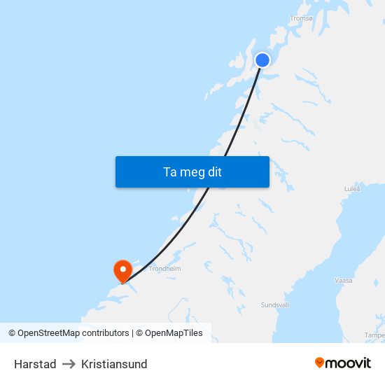 Harstad to Kristiansund map