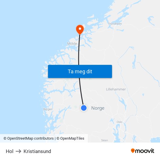 Hol to Kristiansund map