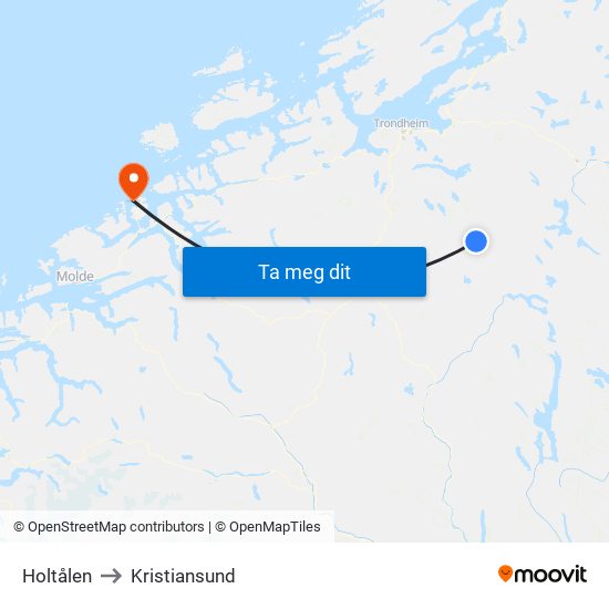 Holtålen to Kristiansund map