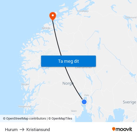 Hurum to Kristiansund map