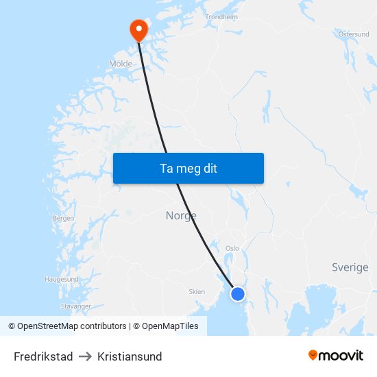 Fredrikstad to Kristiansund map
