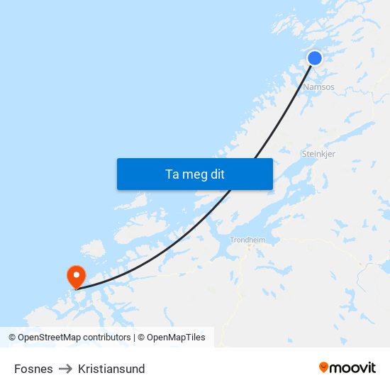 Fosnes to Kristiansund map