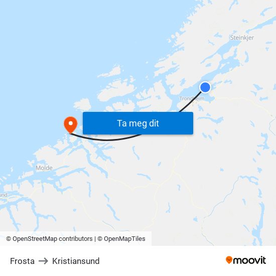 Frosta to Kristiansund map