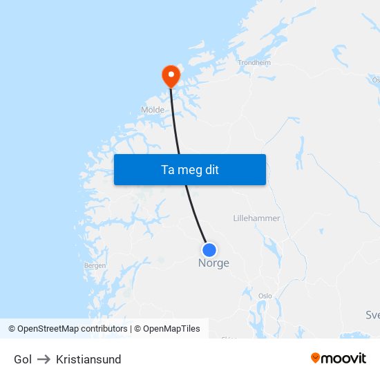 Gol to Kristiansund map
