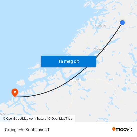 Grong to Kristiansund map