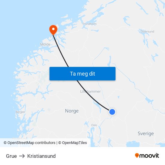 Grue to Kristiansund map