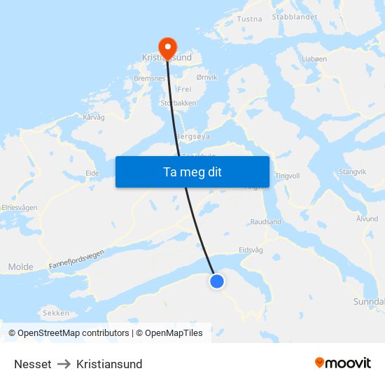 Nesset to Kristiansund map