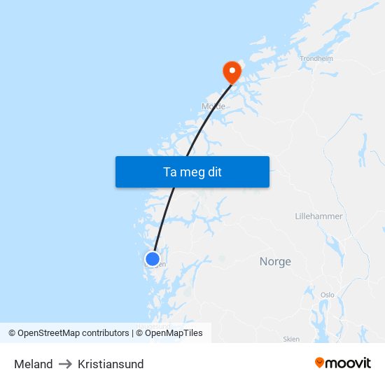 Meland to Kristiansund map