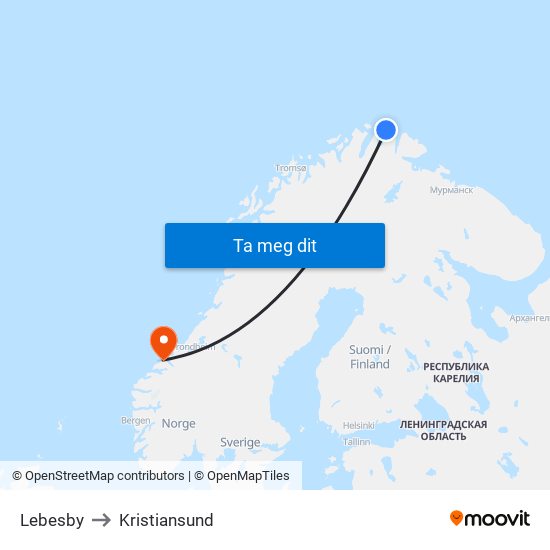 Lebesby to Kristiansund map