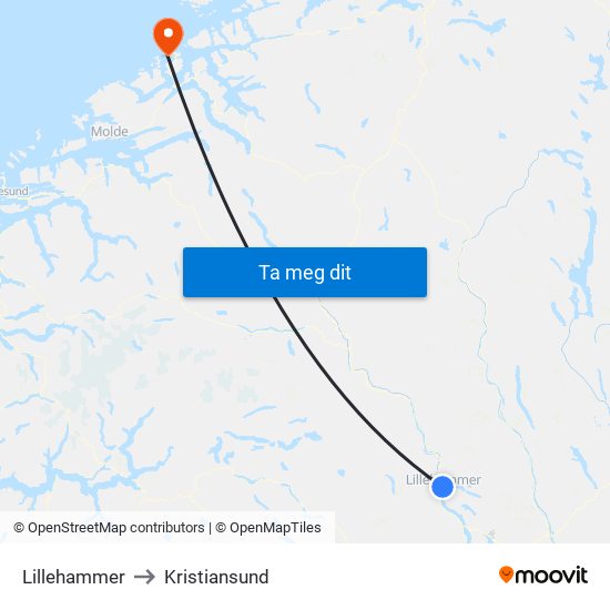 Lillehammer to Kristiansund map