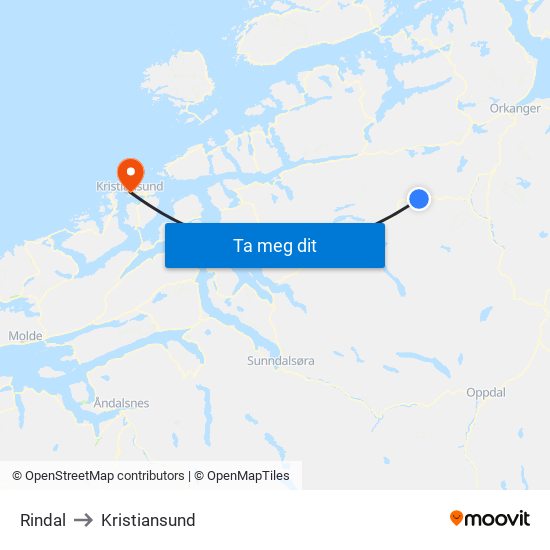 Rindal to Kristiansund map