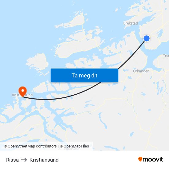 Rissa to Kristiansund map