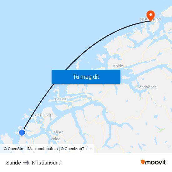 Sande to Kristiansund map