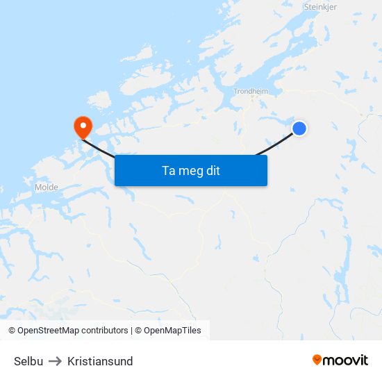 Selbu to Kristiansund map