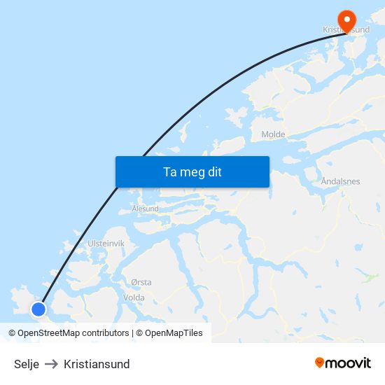 Selje to Kristiansund map