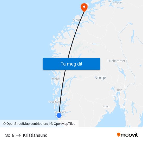 Sola to Kristiansund map