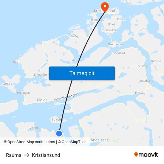 Rauma to Kristiansund map