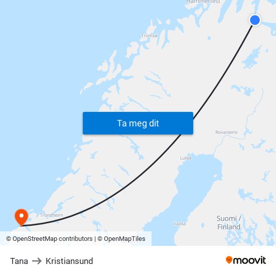 Tana to Kristiansund map