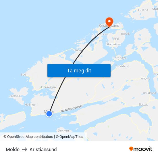 Molde to Kristiansund map
