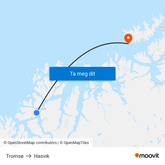 Tromsø to Hasvik map