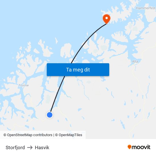 Storfjord to Hasvik map