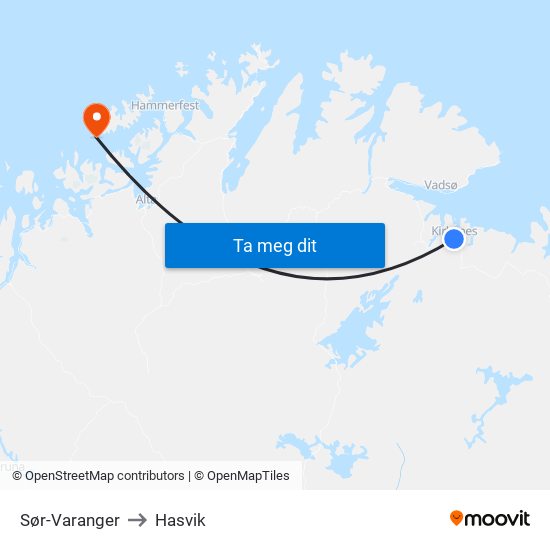 Sør-Varanger to Hasvik map