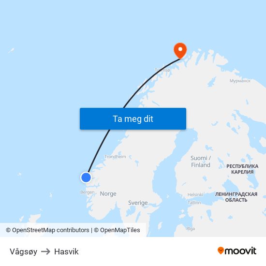 Vågsøy to Hasvik map