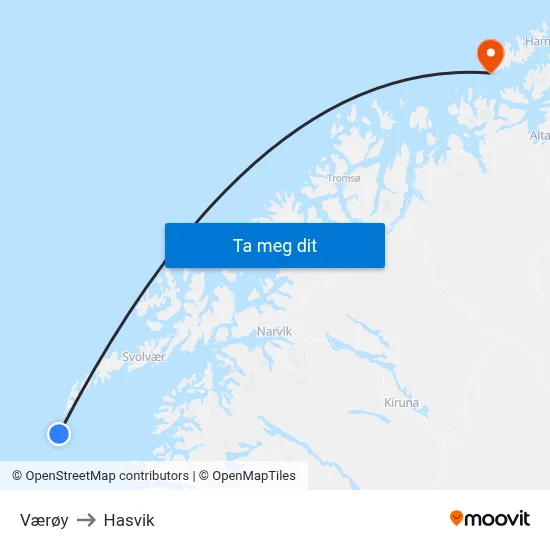 Værøy to Hasvik map