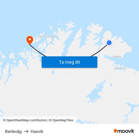 Berlevåg to Hasvik map