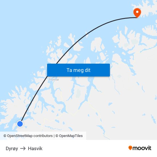 Dyrøy to Hasvik map