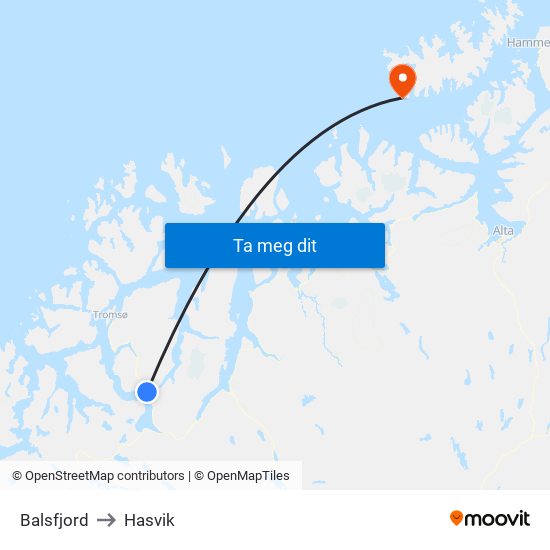 Balsfjord to Hasvik map