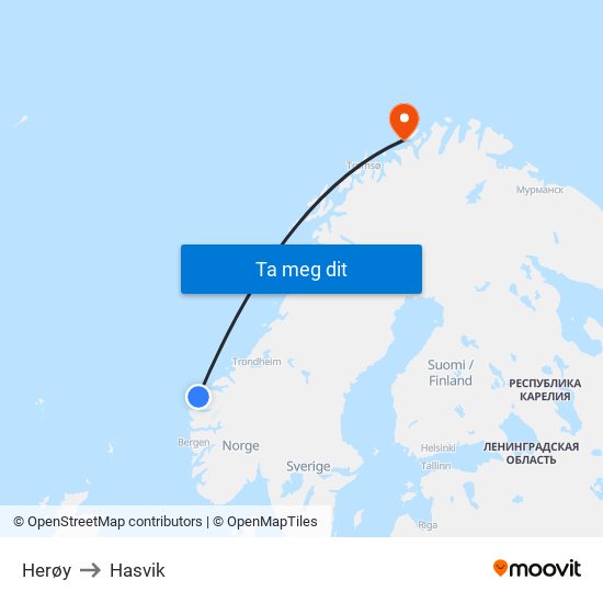 Herøy to Hasvik map