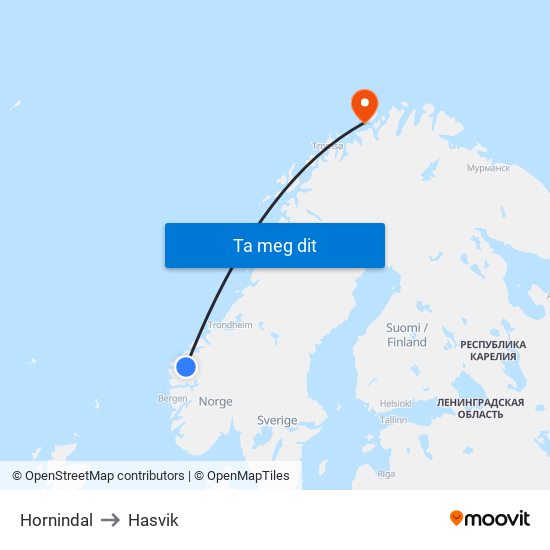 Hornindal to Hasvik map