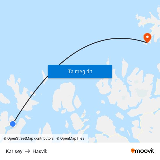 Karlsøy to Hasvik map