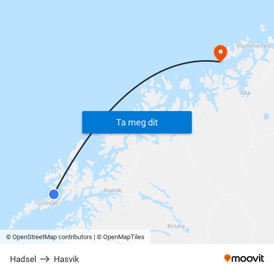 Hadsel to Hasvik map